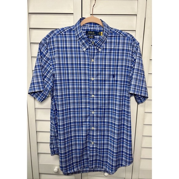Polo Ralph Lauren Classic Fit Performance Plaid Short Sleeve Button Down Size L - Picture 1 of 6